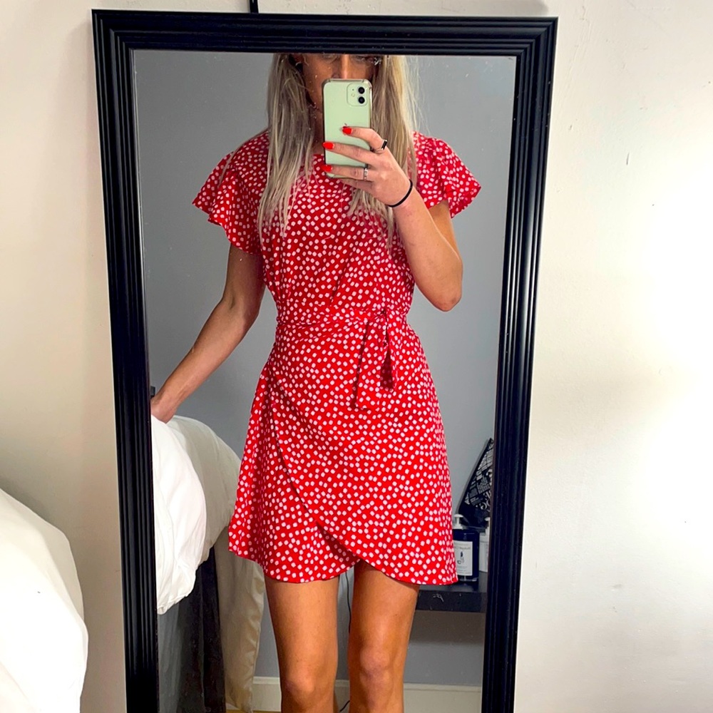 Red dress with white flowers